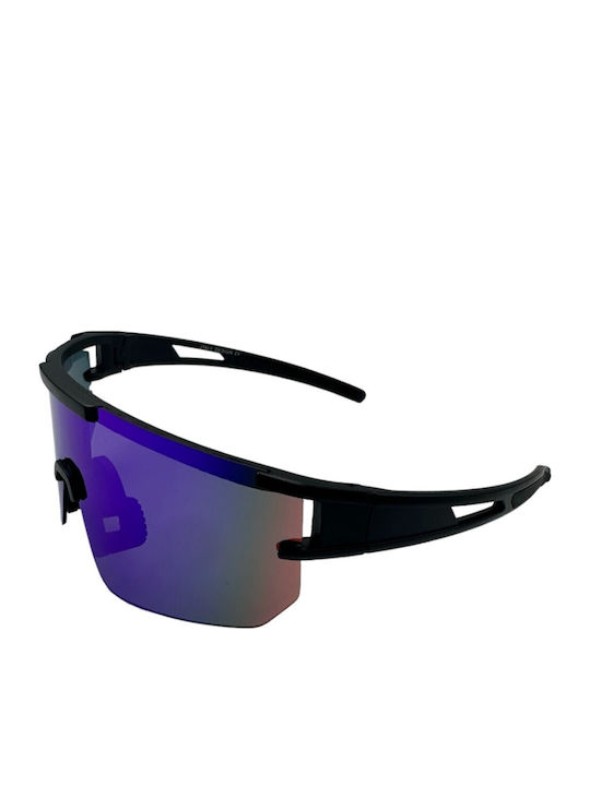V-store Unisex Sunglasses with Black Plastic Frame and Purple Mirror Lens 9819-03