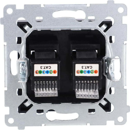 Kontakt-Simon Double Telephone Socket Mechanism in Black Color DT2.01/49
