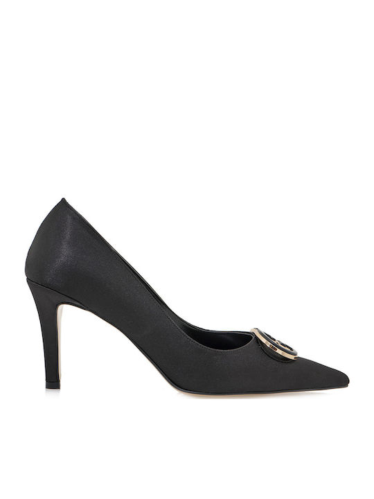 Satin Pumps mit Hochem Absatz Schwarze