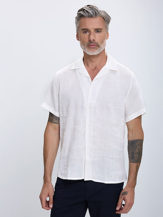 Vardas Men's Shirt Short Sleeve Linen White