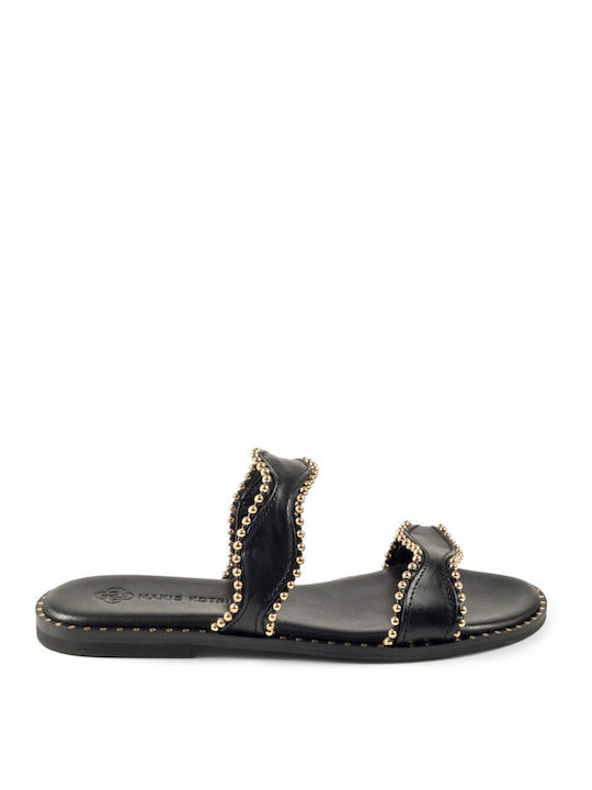 Makis Kotris Leather Women's Flat Sandals in Black Color