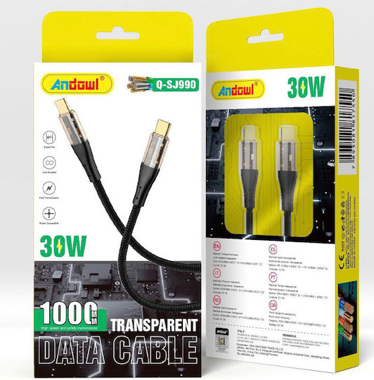 Andowl USB 2.0 Cable USB-C Male - USB-C 30W Black 1m Q-SJ990