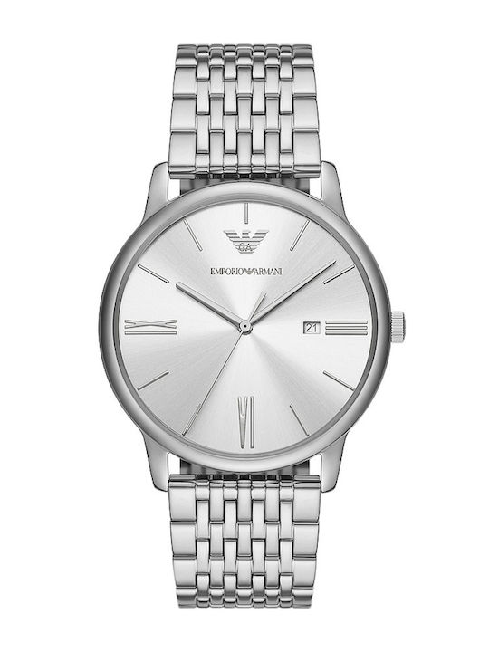 Emporio Armani Ανδρικό Ρολόι 42mm Μπαταρίας με Ασημί Μεταλλικό Μπρασελέ
