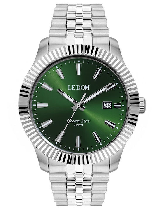 Le Dom Ocean Star Ανδρικό Ρολόι 43mm Μπαταρίας με Ασημί Μεταλλικό Μπρασελέ