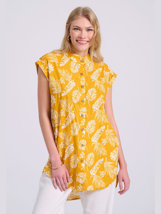 Long Printed Shirt with Asymmetric Hem