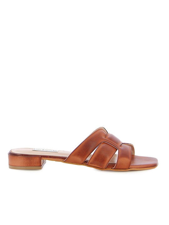 Guy Laroche Leather Women's Flat Sandals in Tabac Brown Color