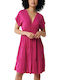 Καλοκαιρινό Mini Φόρεμα με Βολάν Hot Pink