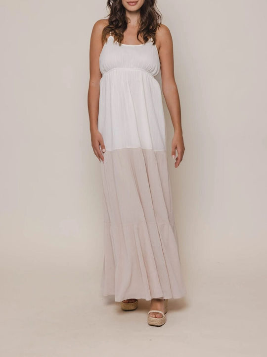 Rino&Pelle Καλοκαιρινό Maxi Φόρεμα με Βολάν Off White