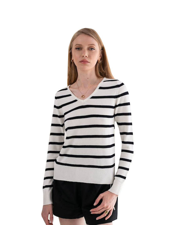 Mind Matter Women's Long Sleeve Pullover Striped Ecru