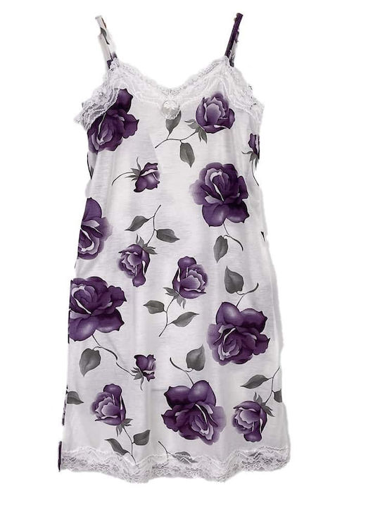 Women's Floral Nightdress Adjustable Straps Lace Slim Fit Purple