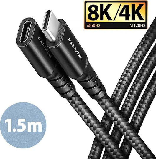 Axagon Braided USB 2.0 Cable USB-C male - USB-C female 240W PD Μαύρο 1.5m BUCM32-CF15AB