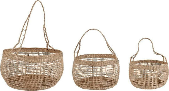Beliani Комплект декоративни кошници Сламени с дръжки Beige 3бр