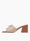 Gables3 Leather Mules with Chunky High Heel in Tabac Brown Color