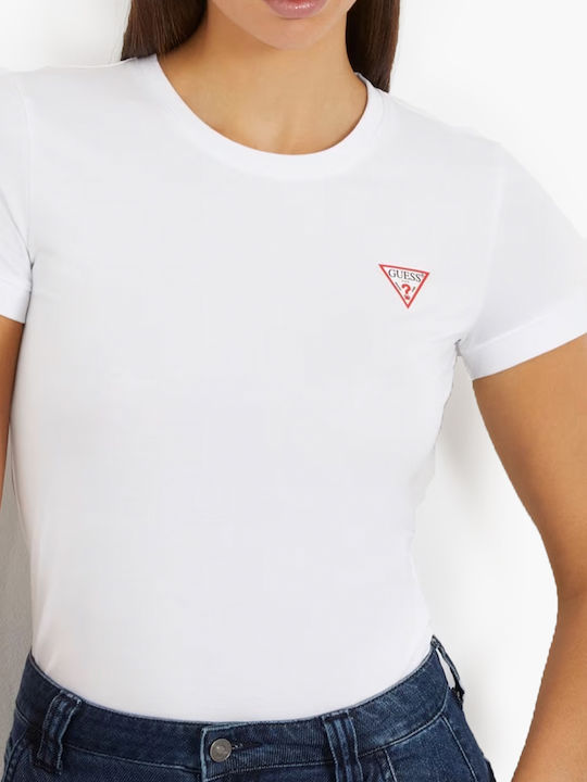 Guess Mini.triangle Γυναικεία Μπλούζα Βαμβακερή με Τιράντες & V Λαιμόκοψη Καρό Άσπρο