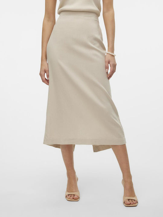 Vero Moda Linen High Waist Midi Skirt in Ecru c...