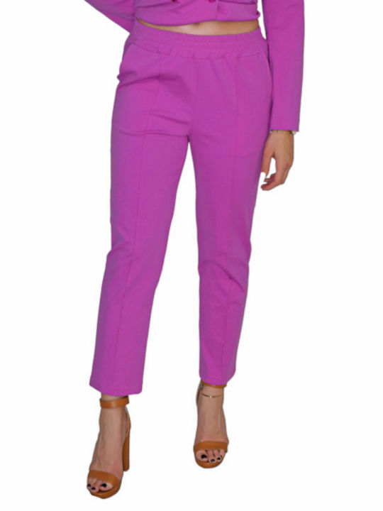 Morena Spain Women's Fabric Trousers with Elastic in Regular Fit Purple