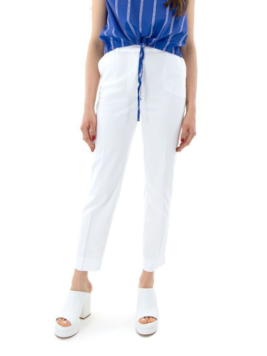 MY T Pants Damen Hoch tailliert Baumwolle Capri Hose in Schlanker Passform WHITE