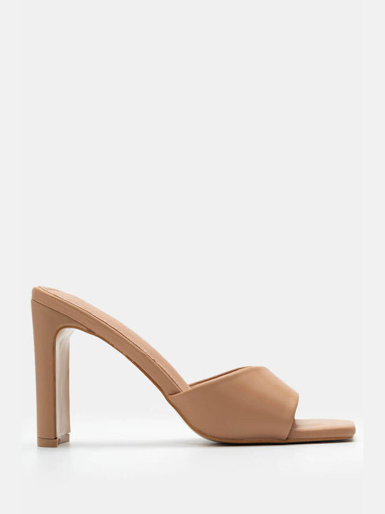 Luigi Heel Leather Mules Beige