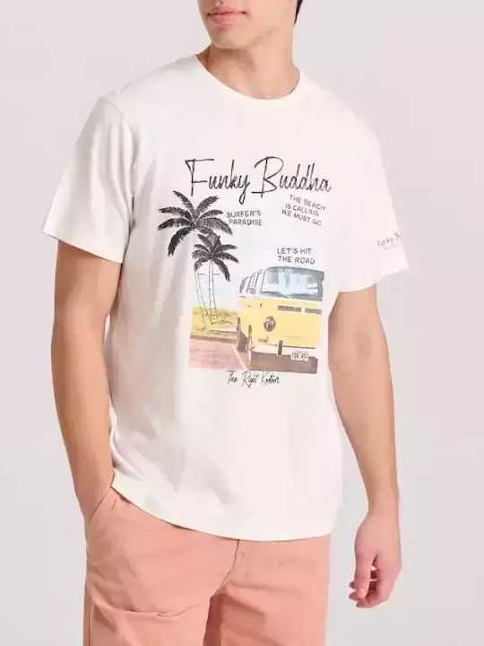 Funky Buddha T-shirt Bărbătesc cu Mânecă Scurtă Ecru