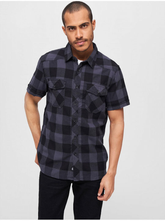 Short-sleeved Cotton Shirt Checked Black/Grey