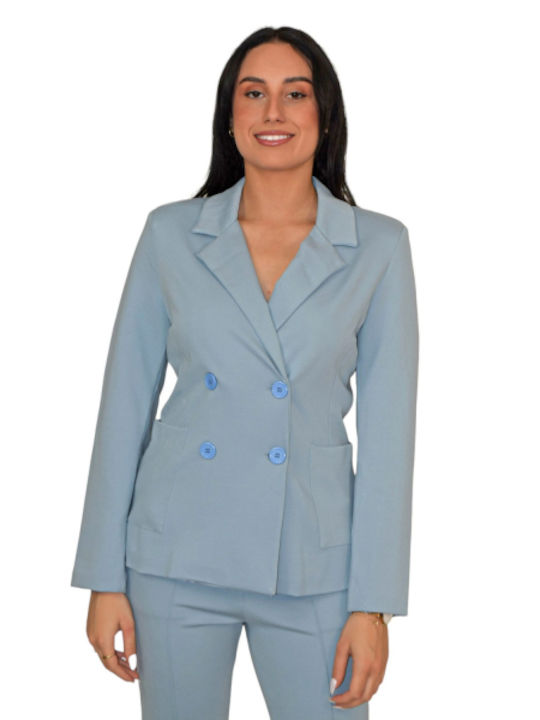 Morena Spain Women's Double Breasted Blazer Light Blue