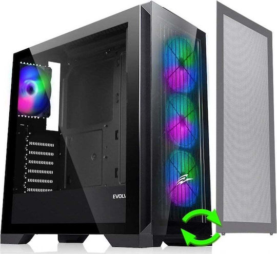 Evolveo Ptero Q2+ ARGB Gaming Midi Tower Κουτί Υπολογιστή με Πλαϊνό Παράθυρο Μαύρο