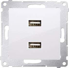 Kontakt-Simon Walled Power Socket with 2 USB Ports White