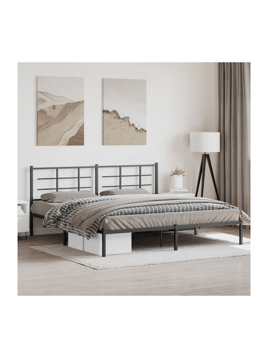 King Size Metal Bed Black with Slats for Mattress 193x203cm