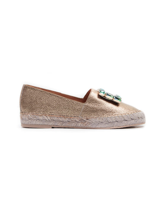 Ras Lederne Damen Espadrilles in Gold Farbe