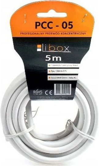 Libox Cablu Antenă Coaxial de sex masculin - Coaxial de sex feminin Alb 5m (PCC05)