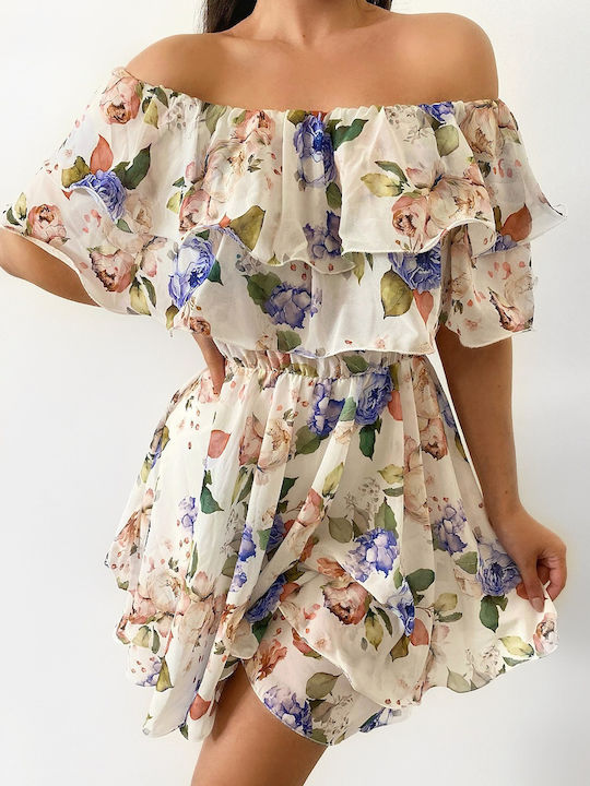 Romina White Floral Ruffle Dress