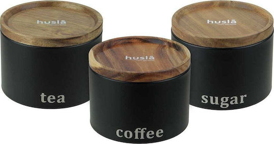 Husla Coffee Tea Sugar Jar with Lid Stainless Steel Black 9x13cm 1 Piece