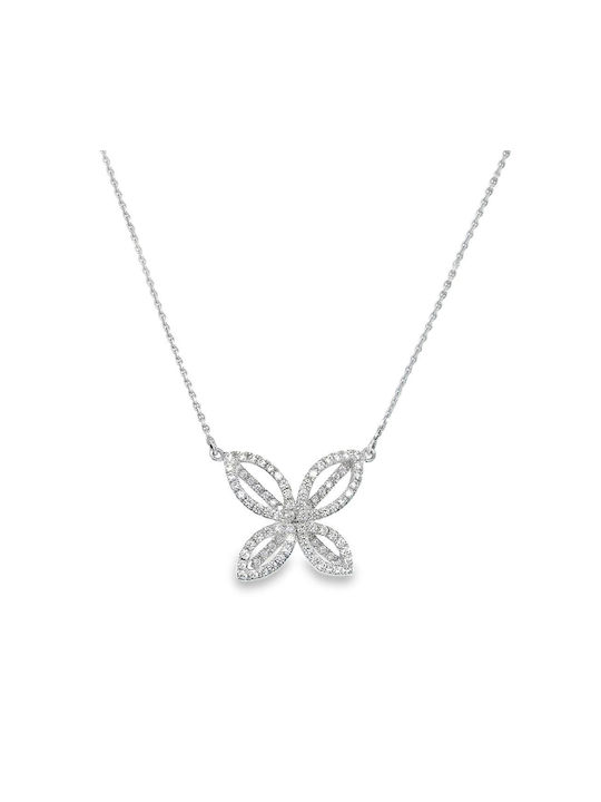 Xryseio Necklace with design Butterfly from White Gold 14K with Zircon