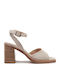 Platform Leather Women's Sandals with Ankle Strap Beige with High Heel