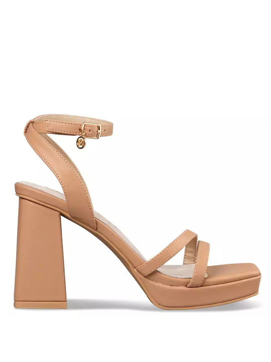 Envie Shoes Synthetic Leather Women's Sandals Pink with High Heel