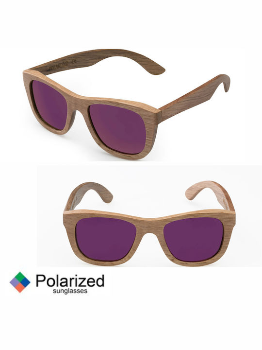 V-store Sunglasses with Beige Plastic Frame and Purple Polarized Lens WD028