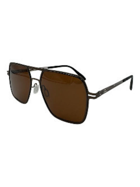 V-store Men's Sunglasses with Gray Metal Frame and Brown Polarized Mirror Lens POL019BROWN