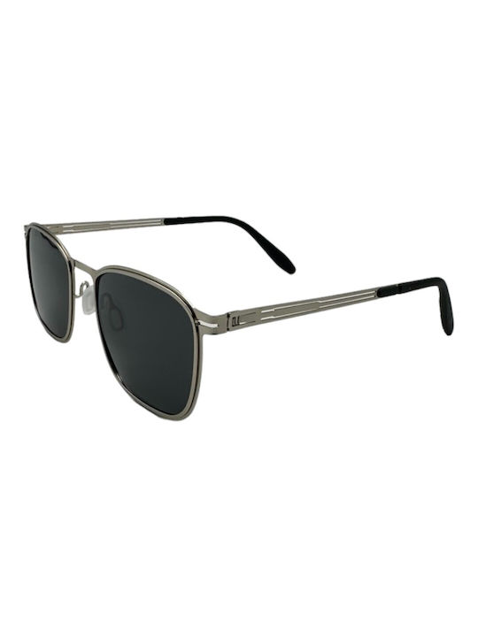 V-store Sunglasses with Gray Metal Frame and Black Polarized Mirror Lens POL025SILVER