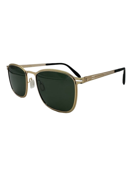 V-store Men's Sunglasses with Gold Metal Frame and Green Polarized Mirror Lens POL025GOLD