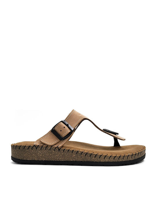 Tatoo Leather Women's Flat Sandals in Beige Color
