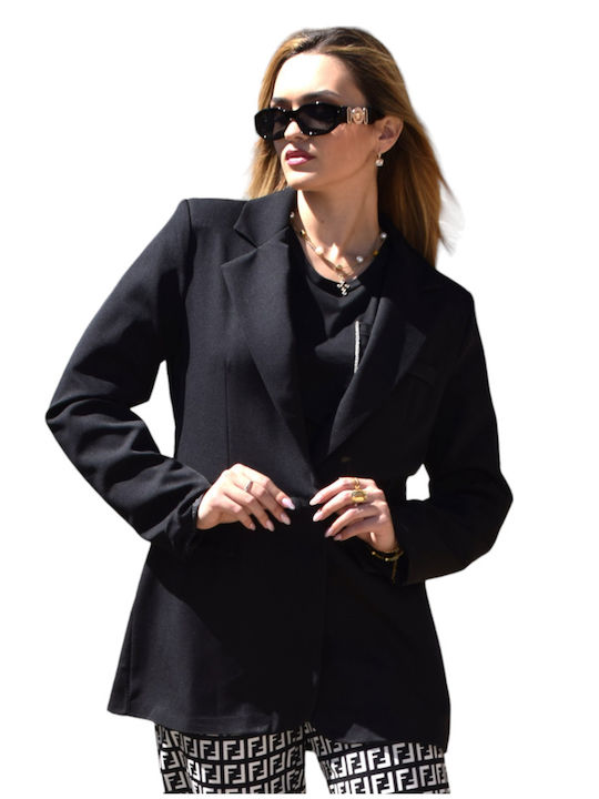 Black Single-Breasted Blazer with Inner Lining Plus Size Code Maz140