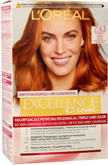 L'Oreal Paris Excellence Creme Βαφή Μαλλιών 7.43 Blonde Copper-gold 200ml