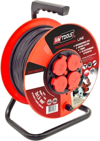 AWTools Waterproof Extension Reel Cord 3 x 1.5mm²/25m Black