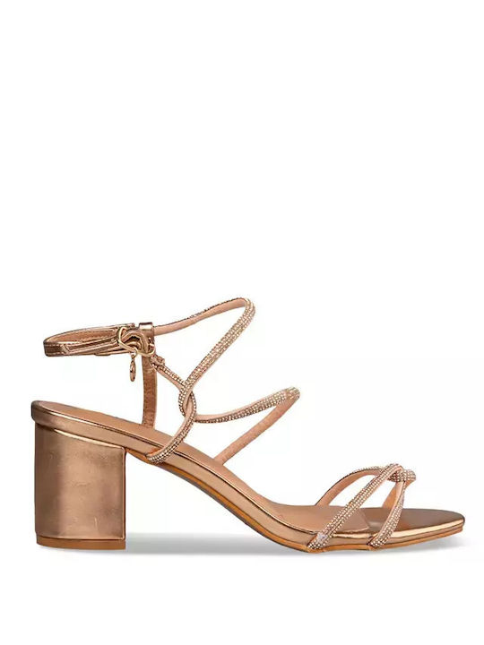 Envie Shoes Synthetic Leather Women's Sandals Gold with Chunky Medium Heel