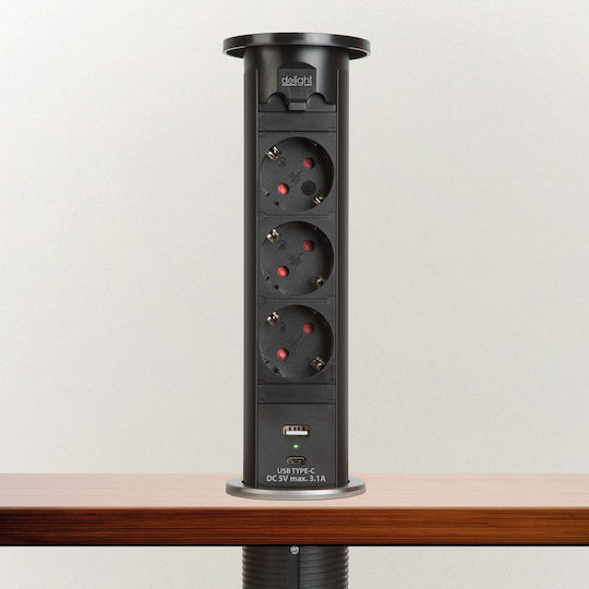 Delight Bandă de alimentare cu 1 USB-A, 1 USB-C, Comutator și Cablu 1.5m