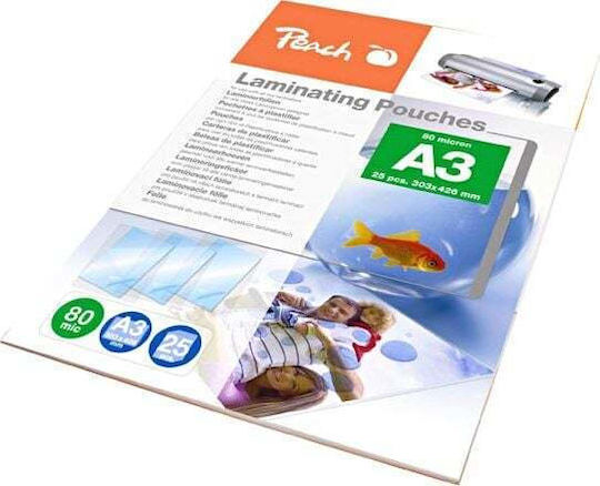 Peach Fellowes Laminierfolien Glänzend A3 80 Mikron 25 Stück