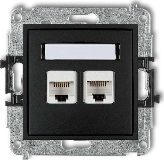 Karlik Doppelter Netzsteckdose RJ45 mit Rahmen Typ Cat5 in Schwarz Farbe 12MGK-2