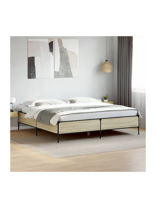 King Size Bett aus Holz Beige mit Lattenrost fü...