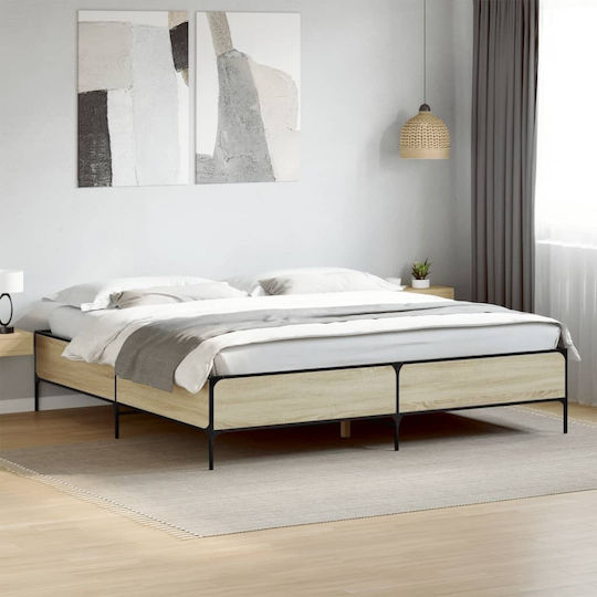 King Size Bed Base Wooden Sonoma Oak with Slats for Mattress 180x200cm