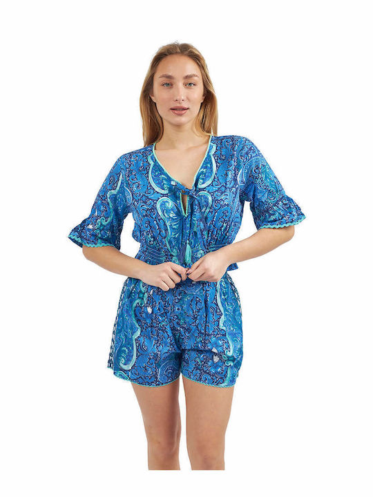 Verde Damen Bluse Baumwolle Blau